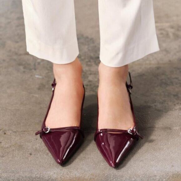 ZARA Cherry Red Patent Slingback Heels w/ Buckle Detail NWT (Sz 7.5) - Picture 12 of 16